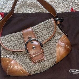 Coach Tan and Brown Signature Shoulder Bag